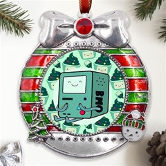 Adventure Time Bmo Metal X mas Ribbon With Red Crystal Round Ornament by Bedest