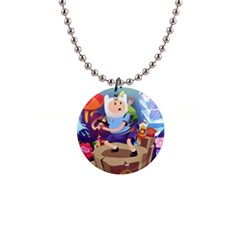 Cartoon Adventure Time Finn Princess Bubblegum Lumpy Space 1  Button Necklace by Bedest