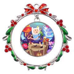 Cartoon Adventure Time Finn Princess Bubblegum Lumpy Space Metal X mas Wreath Ribbon Ornament by Bedest