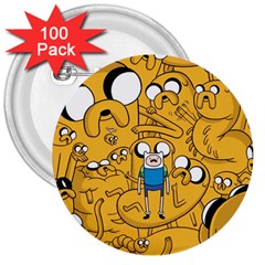 Adventure Time Finn Jake Cartoon 3  Buttons (100 Pack)  by Bedest