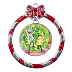 Rick And Morty Adventure Time Cartoon Metal Red Ribbon Round Ornament