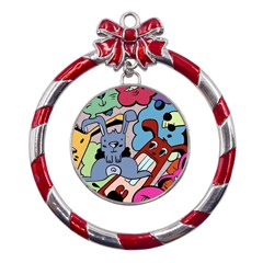 Graffiti Monster Street Theme Metal Red Ribbon Round Ornament by Bedest