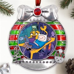 Adventure Time Finn  Jake Marceline Metal X mas Ribbon With Red Crystal Round Ornament by Bedest