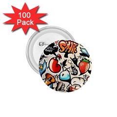 Comical Words Animals Comic Omics Crazy Graffiti 1 75  Buttons (100 Pack)  by Bedest