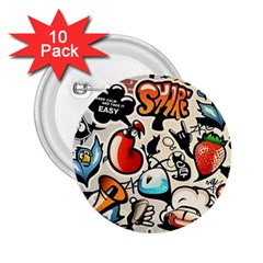 Comical Words Animals Comic Omics Crazy Graffiti 2 25  Buttons (10 Pack)  by Bedest