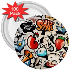 Comical Words Animals Comic Omics Crazy Graffiti 3  Buttons (100 Pack)  by Bedest