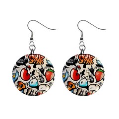 Comical Words Animals Comic Omics Crazy Graffiti Mini Button Earrings by Bedest