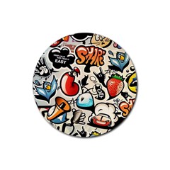 Comical Words Animals Comic Omics Crazy Graffiti Rubber Coaster (round) by Bedest