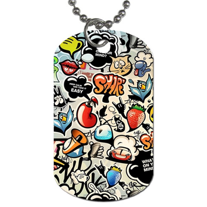 Comical Words Animals Comic Omics Crazy Graffiti Dog Tag (One Side)