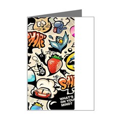 Comical Words Animals Comic Omics Crazy Graffiti Mini Greeting Card by Bedest