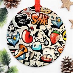 Comical Words Animals Comic Omics Crazy Graffiti Round Ornament (two Sides) by Bedest