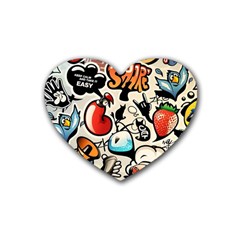 Comical Words Animals Comic Omics Crazy Graffiti Rubber Coaster (heart) by Bedest