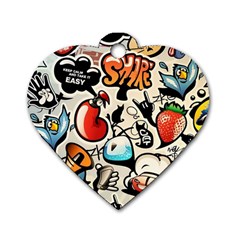 Comical Words Animals Comic Omics Crazy Graffiti Dog Tag Heart (two Sides) by Bedest