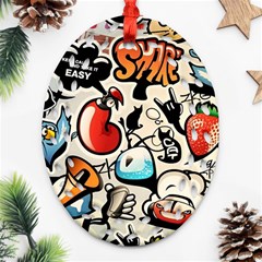 Comical Words Animals Comic Omics Crazy Graffiti Ornament (oval Filigree) by Bedest