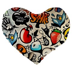 Comical Words Animals Comic Omics Crazy Graffiti Large 19  Premium Flano Heart Shape Cushions by Bedest