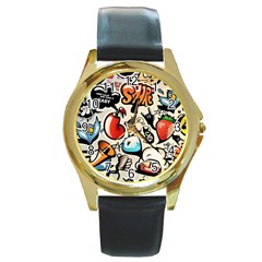 Art Book Gang Crazy Graffiti Supreme Work Round Gold Metal Watch by Bedest