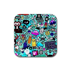 Graffiti Pop Art Crazy Retro Rubber Coaster (square) by Bedest