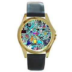 Graffiti Pop Art Crazy Retro Round Gold Metal Watch