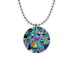 Graffiti Pop Art Crazy Retro 1  Button Necklace by Bedest