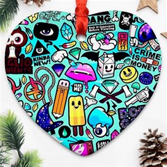 Graffiti Pop Art Crazy Retro Heart Ornament (two Sides) by Bedest