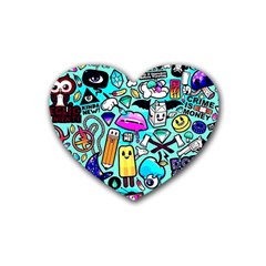 Graffiti Pop Art Crazy Retro Rubber Heart Coaster (4 Pack) by Bedest