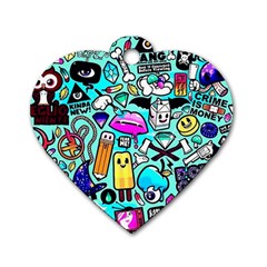 Graffiti Pop Art Crazy Retro Dog Tag Heart (two Sides) by Bedest