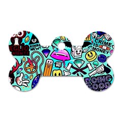 Graffiti Pop Art Crazy Retro Dog Tag Bone (two Sides) by Bedest