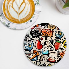 Comical Words Animals Comic Omics Crazy Graffiti Uv Print Round Tile Coaster by Bedest