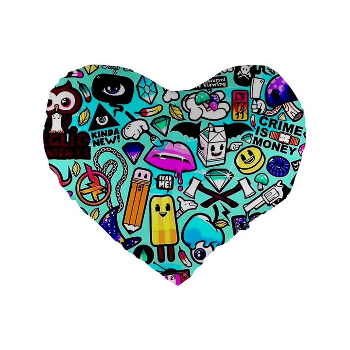 Graffiti Pop Art Crazy Retro Standard 16  Premium Heart Shape Cushions