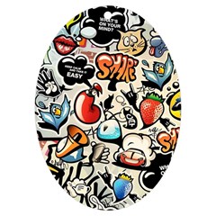 Comical Words Animals Comic Omics Crazy Graffiti Uv Print Acrylic Ornament Oval by Bedest