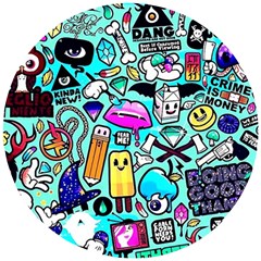 Graffiti Pop Art Crazy Retro Wooden Puzzle Round by Bedest