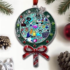 Graffiti Pop Art Crazy Retro Metal X mas Lollipop With Crystal Ornament by Bedest