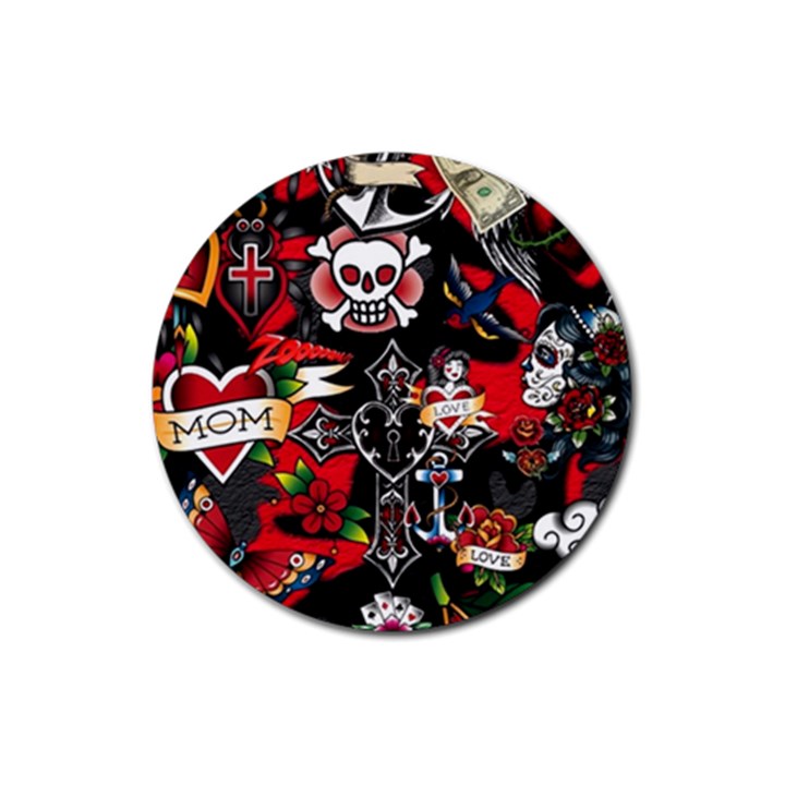 Graffiti Tatoo Skate Art Boom Rubber Coaster (Round)