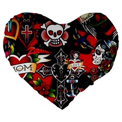 Graffiti Tatoo Skate Art Boom Large 19  Premium Flano Heart Shape Cushions by Bedest