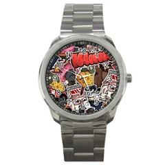 Stickerbomb Crazy Graffiti Graphite Monster Sport Metal Watch by Bedest