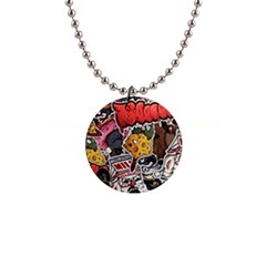 Stickerbomb Crazy Graffiti Graphite Monster 1  Button Necklace by Bedest