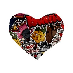 Stickerbomb Crazy Graffiti Graphite Monster Standard 16  Premium Heart Shape Cushions by Bedest