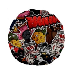 Stickerbomb Crazy Graffiti Graphite Monster Standard 15  Premium Flano Round Cushions by Bedest