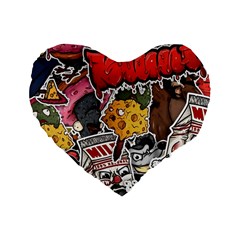 Stickerbomb Crazy Graffiti Graphite Monster Standard 16  Premium Flano Heart Shape Cushions by Bedest