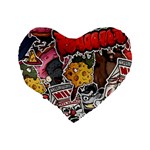 Stickerbomb Crazy Graffiti Graphite Monster Standard 16  Premium Flano Heart Shape Cushions Back