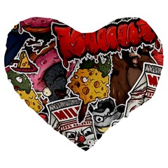 Stickerbomb Crazy Graffiti Graphite Monster Large 19  Premium Flano Heart Shape Cushions by Bedest