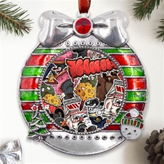 Stickerbomb Crazy Graffiti Graphite Monster Metal X mas Ribbon With Red Crystal Round Ornament by Bedest