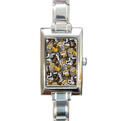 Boom Bang Art Crazy Drawing Graffiti Hello Retro Sayings Yellow Rectangle Italian Charm Watch by Bedest