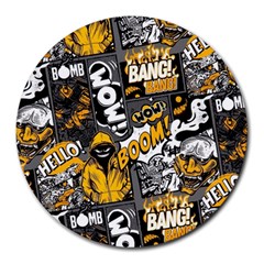 Boom Bang Art Crazy Drawing Graffiti Hello Retro Sayings Yellow Round Mousepad by Bedest