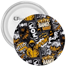 Boom Bang Art Crazy Drawing Graffiti Hello Retro Sayings Yellow 3  Buttons by Bedest