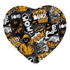 Boom Bang Art Crazy Drawing Graffiti Hello Retro Sayings Yellow Ornament (heart) by Bedest