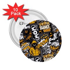 Boom Bang Art Crazy Drawing Graffiti Hello Retro Sayings Yellow 2 25  Buttons (10 Pack)  by Bedest