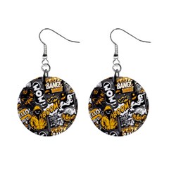 Boom Bang Art Crazy Drawing Graffiti Hello Retro Sayings Yellow Mini Button Earrings by Bedest