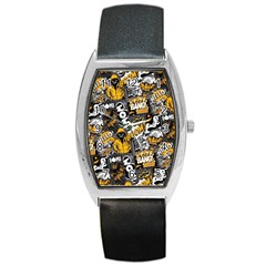 Boom Bang Art Crazy Drawing Graffiti Hello Retro Sayings Yellow Barrel Style Metal Watch by Bedest