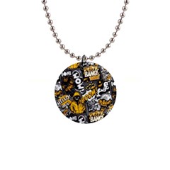 Boom Bang Art Crazy Drawing Graffiti Hello Retro Sayings Yellow 1  Button Necklace by Bedest